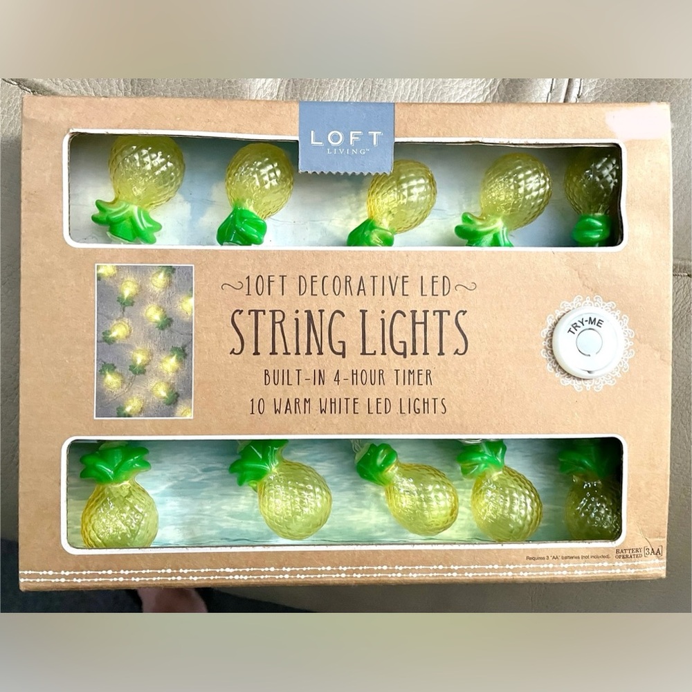 Decorative Pineapple String Lights w/4 Hr Timer - 10 Ft - White LED  *Brand New*